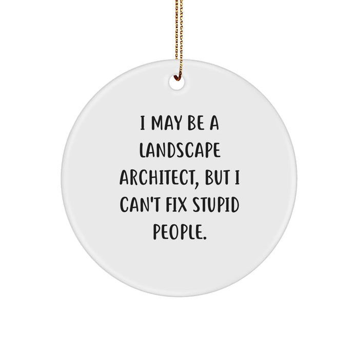 Funny Landscape Architect Gifts for Men, Unique Circle Ornament 'I May Be A Landscape Architect But I Cant Fix Stupid People' Christmas Decorations - Image 1