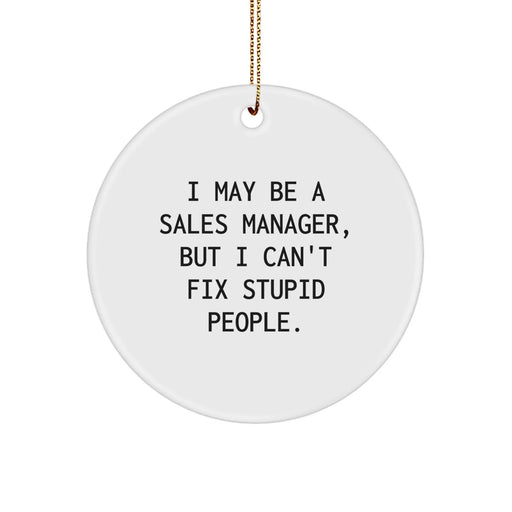 Funny Sales Manager Gifts from Men, Women, Friends, and Family - 'I May Be A Sales Manager, But I Can't Fix Stupid People.' Christmas Unique Circle Ornament - Image 1