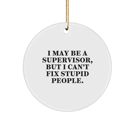 Funny Supervisor Gifts from Friends, Unique Circle Ornaments for Men or Women, 'I May Be A Supervisor, But I Can't Fix Stupid People.' Christmas Decorations - Image 1