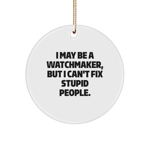 Funny Watchmaker Gifts from Friends and Family, Watchmaker Christmas Unique Decorations, I May Be A Watchmaker, But I Can't Fix Stupid People. Circle Ornament - Image 1
