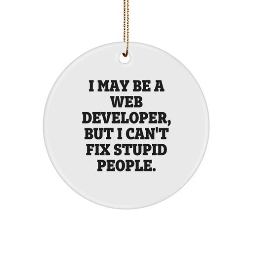 Funny Web Developer Gifts from Men to Friends - 'I May Be A Web Developer, But I Can't Fix Stupid People' Christmas Ornament, White Circle Shaped Decorations - Image 1