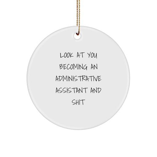 Funny Administrative Assistant Gifts, 'Look At You Becoming An Administrative Assistant And Shit' Circle Ornament, Gifts from Friends, Coworkers, or Family for Him or Her, Christmas Unique Presents - Image 1