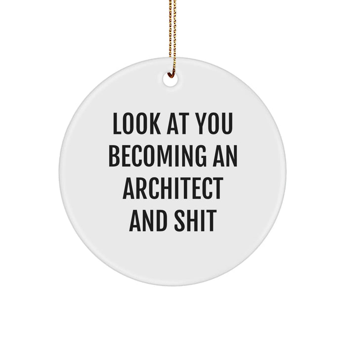 Funny Architect Gifts from Friends for Men and Women - Look At You Becoming An Architect And Shit Christmas Unique Circle Ornament - Image 1