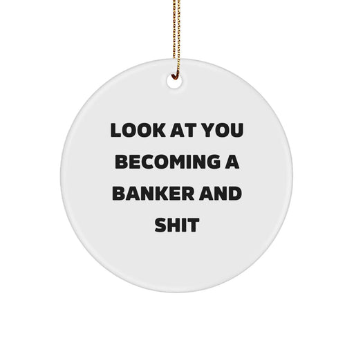 Funny Banker Gifts from Men to Friends, Christmas Unique Circle Ornaments for Banker, 'Look At You Becoming A Banker And Shit' - Image 1