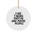 Funny Taking Photos Gifts for Friends, White Circle Ornament with Gold Cord, 'I Like Taking Photos And Maybe 3 People' Christmas Unique Gifts from Men to Family - Image 1