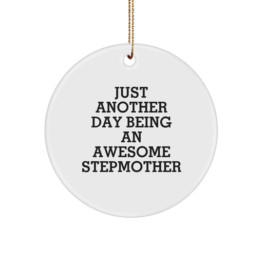 Funny Stepmother Gifts from Family, Stepmom Circle Ornament with Inspirational Quote 'Just Another Day Being An Awesome Stepmother, Christmas Unique Gifts for Women, Stepmother Appreciation - Image 1