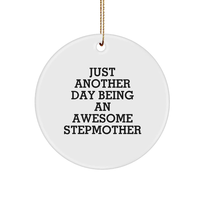 Funny Stepmother Gifts from Family, Stepmom Circle Ornament with Inspirational Quote 'Just Another Day Being An Awesome Stepmother, Christmas Unique Gifts for Women, Stepmother Appreciation - Image 1