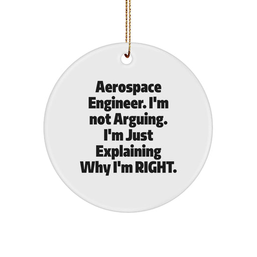Aerospace Engineer, Funny Quote, Gifts from Friends, Unique Christmas Unique Gifts for Aerospace Engineer, Circle Ornament, 'I'm Not Arguing. I'm Just Explaining Why I'm Right.' - Image 1