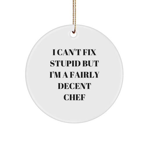 Funny Chef Gifts for Men - 'I Can't Fix Stupid' Circle Ornament, White Color, Christmas Unique Gifts from Friends to Family, Men's Kitchen Decor - Image 1