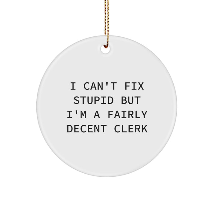 Funny Clerk Gifts from Friends - Christmas Unique Gifts for Clerk, I Can't Fix Stupid But I'm A Fairly Decent Clerk - Image 1