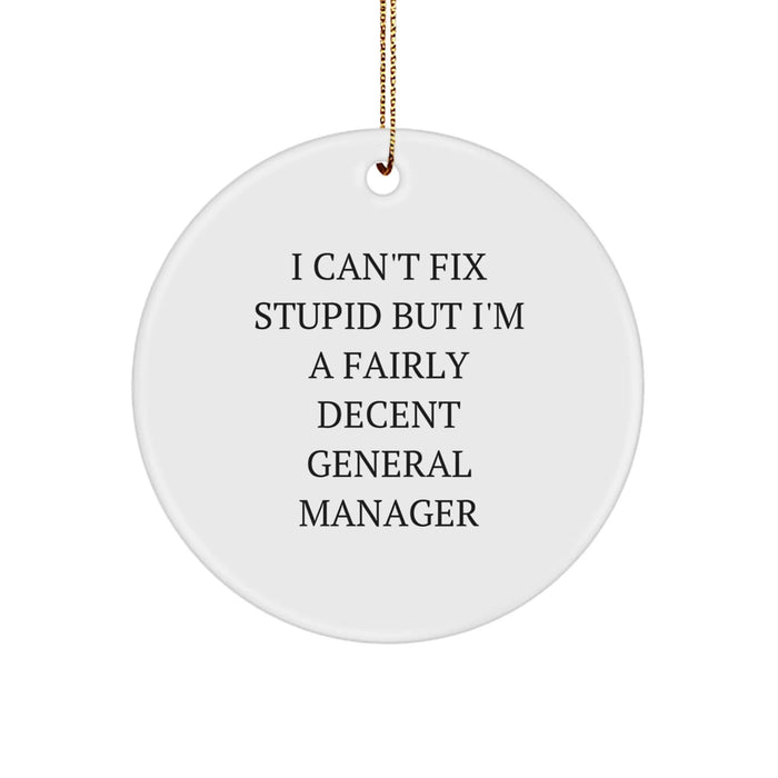 Funny General Manager Gifts from Men to Friends - I Can't Fix Stupid But I'm A Fairly Decent General Manager Christmas Unique Ornaments for General Manager - Image 1