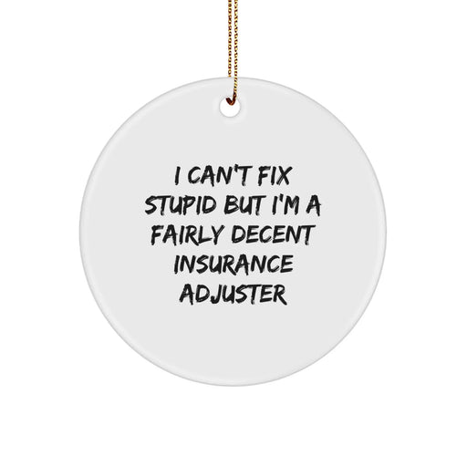 Funny Insurance Adjuster Gifts for Christmas, Circle Ornaments with I Can't Fix Stupid Quote, Gifts from Friends to Insurance Adjuster - Image 1