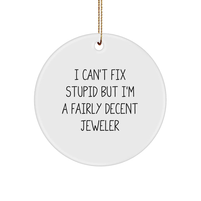 Funny Jeweler Gifts for Men - Circle Ornament with I Can't Fix Stupid Quote, Gifts from Men to Jeweler Friends - Image 1