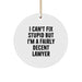 Funny Lawyer Gifts, I Can't Fix Stupid But I'm A Fairly Decent Lawyer Circle Ornament, Gifts for Lawyer from Friends - Image 1