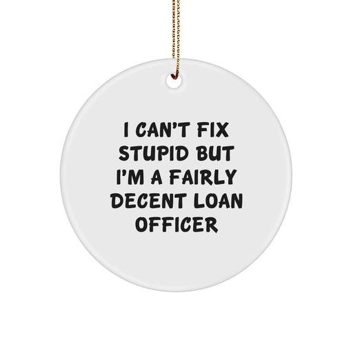 Funny Loan Officer Gifts from Friends for Him, Christmas Unique Circle Ornament I 'Can't Fix Stupid' White - Image 1