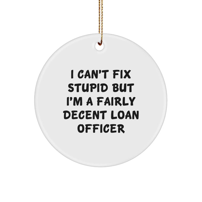 Funny Loan Officer Gifts from Friends for Him, Christmas Unique Circle Ornament I 'Can't Fix Stupid' White - Image 1