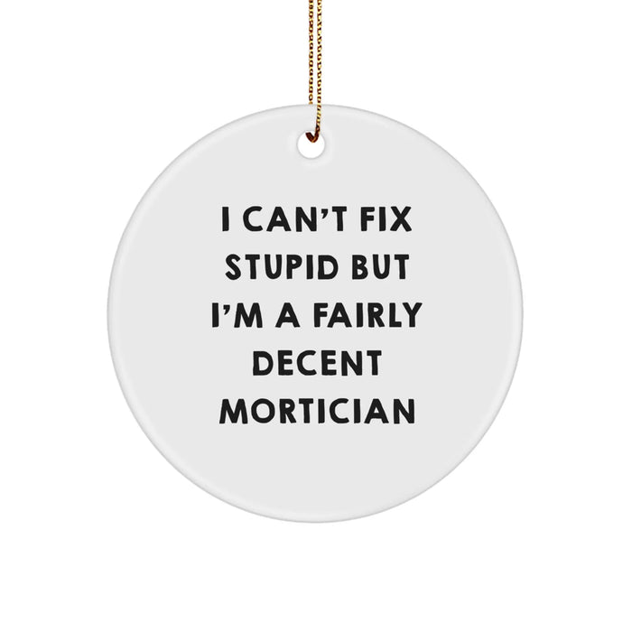Funny Mortician Gifts from Friends for Mortician Men, Circle Ornament, I Can't Fix Stupid But I'm A Fairly Decent Mortician Humor, Christmas Unique Gifts - Image 1