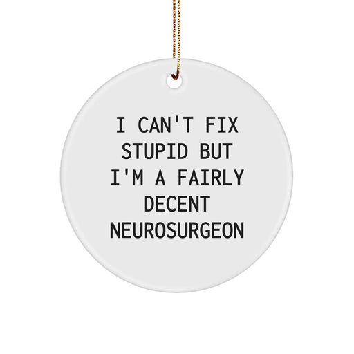 Funny Neurosurgeon Gifts for Men, I Can't Fix Stupid Ornament, Christmas Unique Decorations, Circle Shaped MDF Material - Image 1