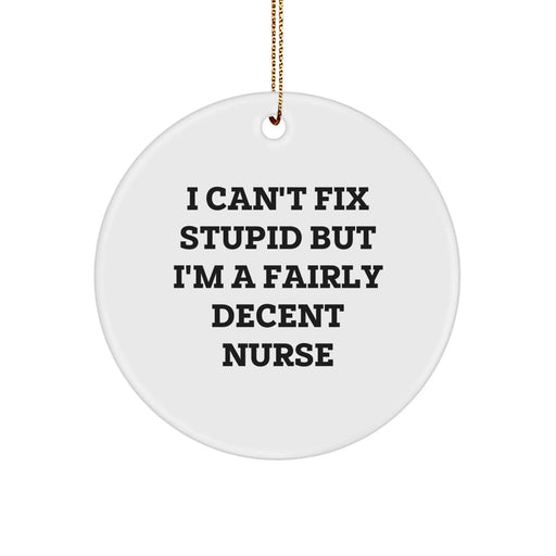 Funny Nurse Gifts, Unique Circle Ornament for Christmas, I Can't Fix Stupid - Ideal Gifts from Friends to Family for Nurses - Image 1