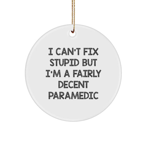 Funny Rescue Worker Christmas Unique Gifts from Friends for Rescue Worker Men - I Can't Fix Stupid Circle Ornament - Image 1