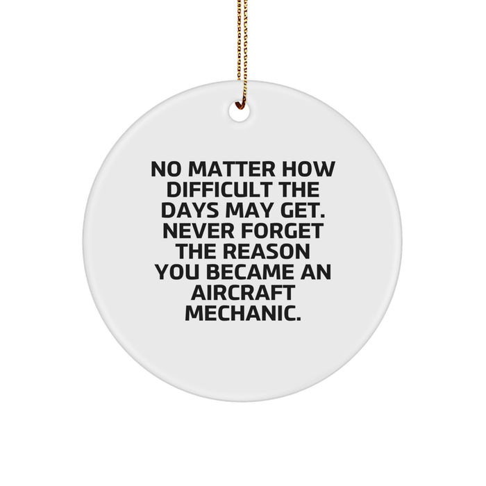 Aircraft Mechanic Inspirational Gifts from Friends, Family, or Coworkers - 'Never Forget The Reason You Became An', Circle Ornament for Christmas Unique Presents - Image 1