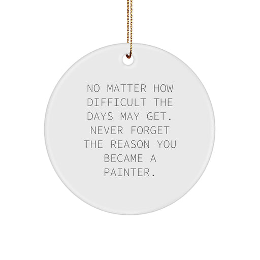 Funny Painter Gifts from Friends for Christmas Unique Circle Ornament, Inspirational Quote for Painter Men Women Family, White Color, Circle Shaped - Image 1