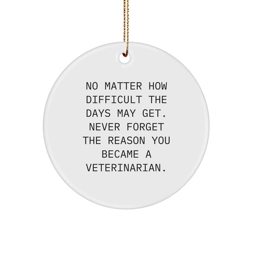 Funny Veterinarian Christmas Circle Ornament Gifts from Friends for Veterinarian, Inspirational Quote 'No Matter How Difficult The Days May Get. Never Forget The Reason You Became A Veterinarian.' - Image 1
