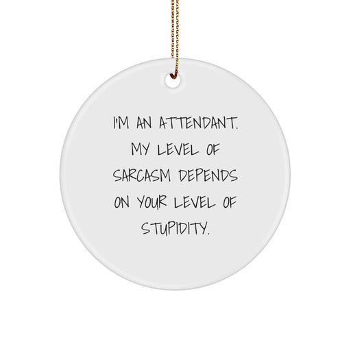 Funny Attendant Gifts for Men, Women, Friends, and Family - 'I'm An Attendant. My Level Of Sarcasm Depends On Your Level Of Stupidity.' Christmas Unique Circle Ornament - Image 1