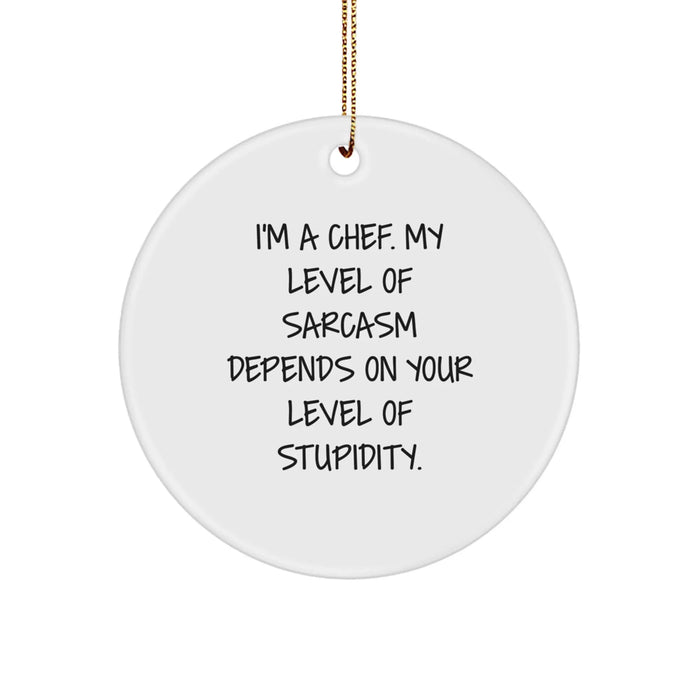 Funny Chef Gifts from Friends, Christmas Unique Circle Ornaments for Men, Women, Family - I'm A Chef My Level Of Sarcasm Depends On Your Level Of Stupidity - Image 1