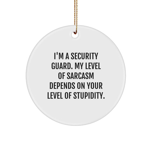 Funny Security Guard Gifts for Men, Christmas Unique Ornaments, Circle with I'm A Security Guard, My Level Of Sarcasm Depends On Your Level Of Stupidity. Quote - Image 1