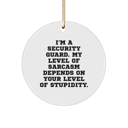 Funny Security Guard Gifts for Men, Christmas Unique Circle Ornament, 'I'm A Security Guard. My Level Of Sarcasm Depends On Your Level Of Stupidity.' - Image 1