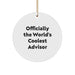 Funny Advisor Gifts for Men, 'Officially The World's Coolest Advisor' Circle Ornament, White, Christmas Unique Gifts from Friends - Image 1