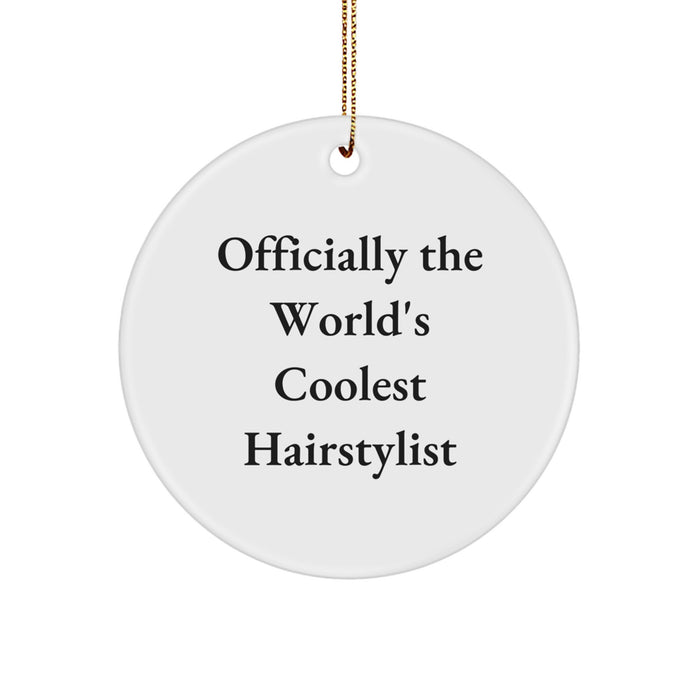 Funny Hairstylist Gifts from Friends for Hairstylist World's Coolest Ornament, Circle Ornament for Christmas Unique Gifts - Image 1