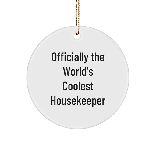 Funny Housekeeper Gifts from Men to Women, Officially The World's Coolest Housekeeper, Christmas Unique Circle Ornament, Personalized Housekeeper Present - Image 1