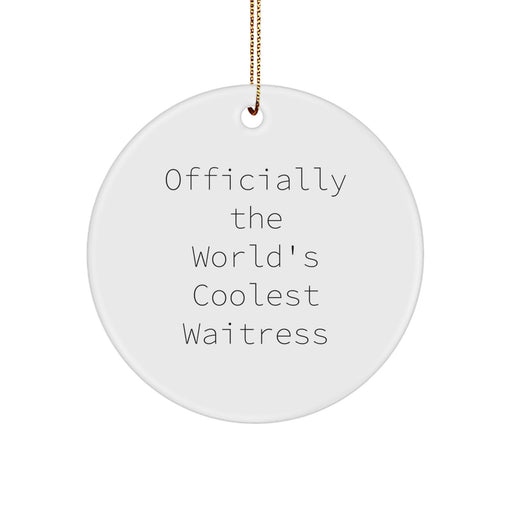 Funny 'Officially The World's Coolest Waitress' Circle Ornament Gifts from Men to Women Coworkers - Image 1