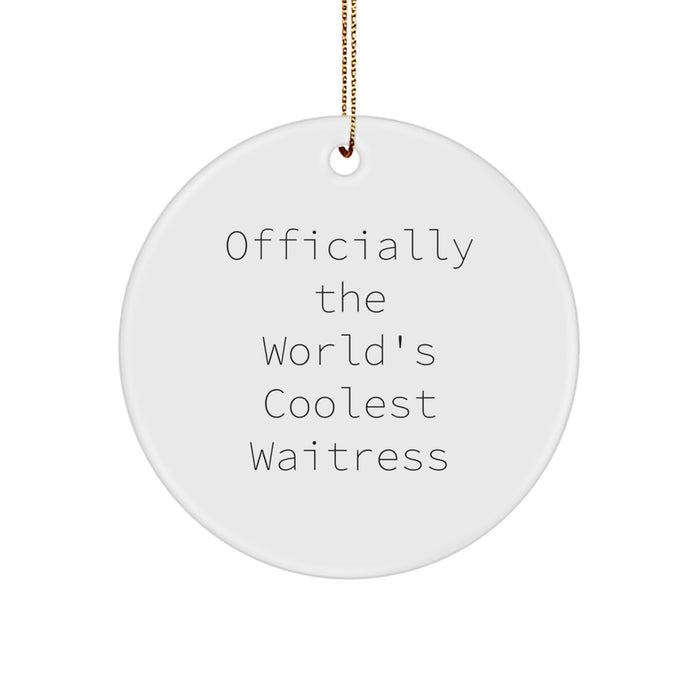 Funny 'Officially The World's Coolest Waitress' Circle Ornament Gifts from Men to Women Coworkers - Image 1