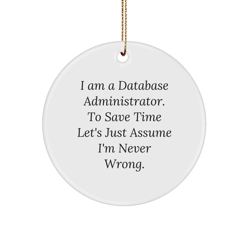 Funny Quote for Database Administrator Christmas Unique Gifts from Friends - Circle Ornament Men Women Coworkers Family - Image 1