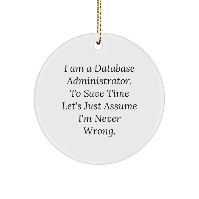 Funny Quote for Database Administrator Christmas Unique Gifts from Friends - Circle Ornament Men Women Coworkers Family - Image 1