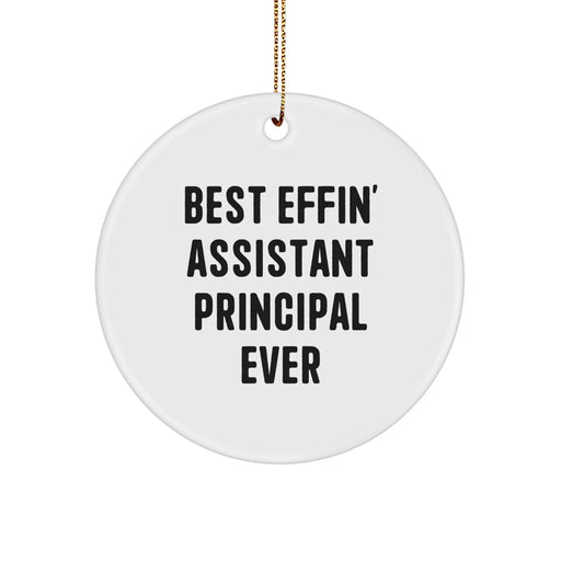 Funny Assistant Principal Gifts for Men, White Circle Ornament Best Effin' Assistant Principal Ever, Christmas Unique Gifts from Friends - Image 1