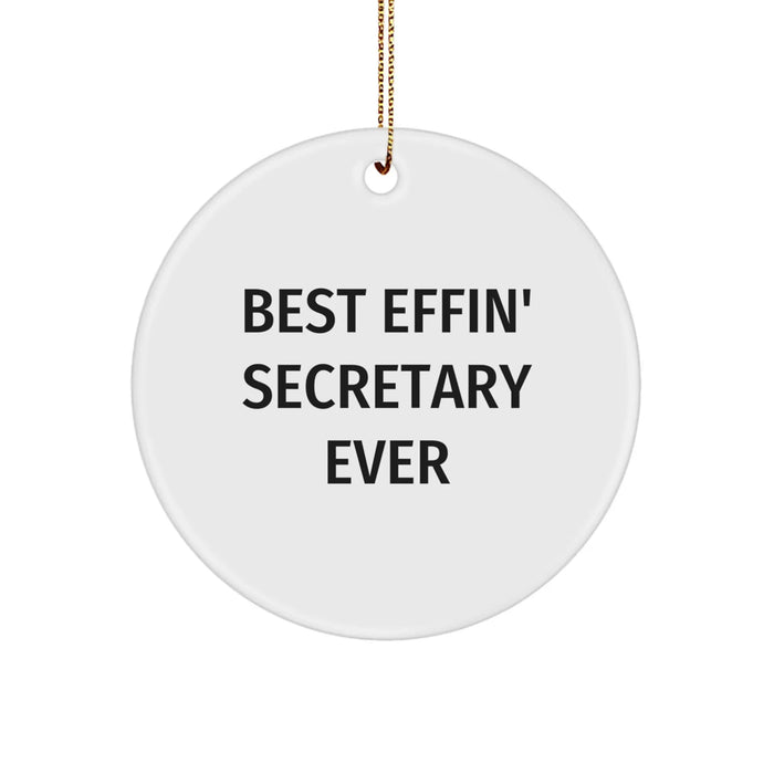 Funny Secretary Gifts from Men to Women - Best Effin' Secretary Ever Christmas Circle Ornament, Secretary Appreciation - Image 1