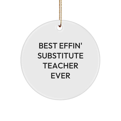 Funny Substitute Teacher Gifts for Men, Christmas Unique Circle Ornament, Best Effin' Ever Inspirational Quote, Gifts from Family - Image 1