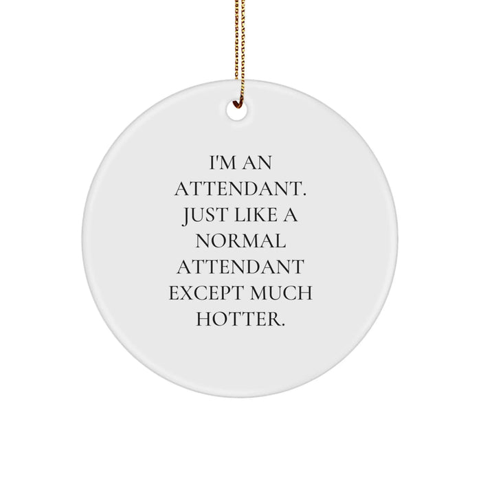 Funny Attendant Gifts from Friends - Christmas Unique Circle Ornament, I'm An Attendant. Just Like A Normal Attendant Except Much Hotter Gifts for Attendants - Image 1