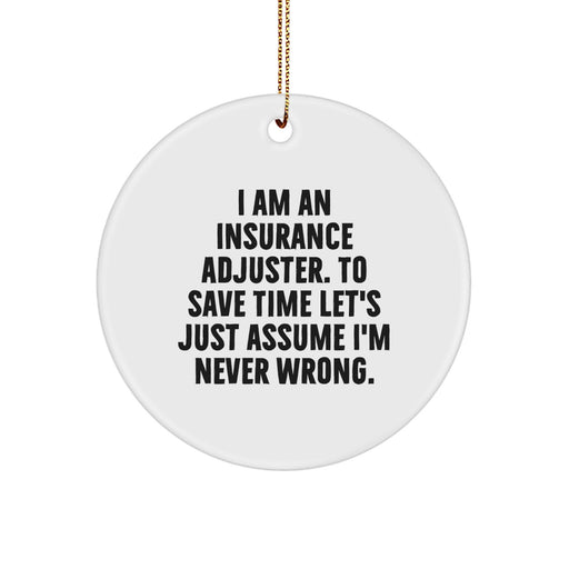Funny Insurance Adjuster Gifts from Men to Friends - Circle Ornament with I Am Never Wrong Quote for Christmas Unique Gifts - Image 1
