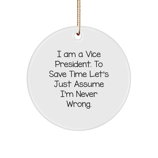 Funny Vice President Gifts from Friends, Cute Circle Ornament for Men or Women, Christmas Unique Presents for Vice President, I'm Never Wrong Decorations - Image 1