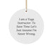 Funny Yoga Instructor Gifts from Men for Friends - 'I Am A Yoga Instructor. To Save Time Let's Just Assume I'm Never Wrong.' Circle Ornament, White, Christmas Unique Gifts - Image 1