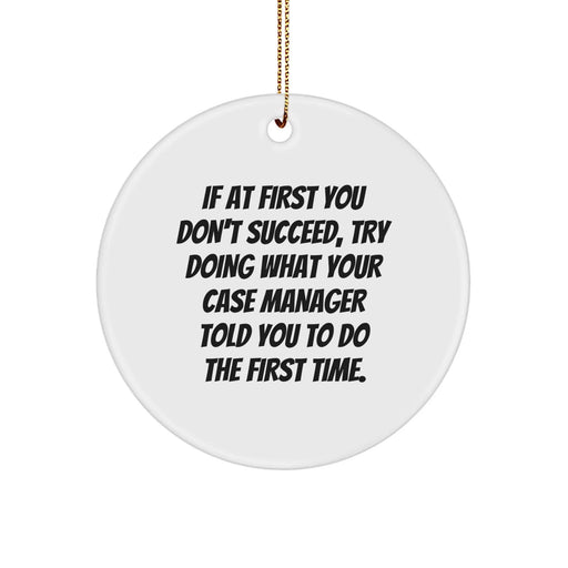 Funny Case Manager Gifts from Family - 'If At First You Don't Succeed, Try Doing What Your Case Manager Told You To Do The First Time.' Circle Ornament for Christmas Unique Gifts - Image 1