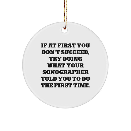 Funny Sonographer Gifts from Friends - 'If At First' Christmas Circle Ornament for Men, Women, Coworkers, Family - Unique Holiday Present - Image 1