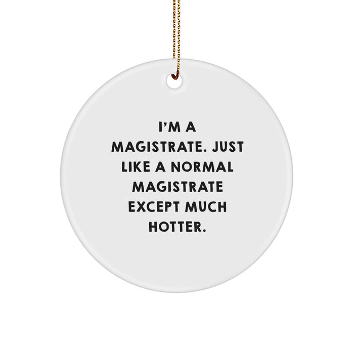 Magistrate Gifts from Friends - Funny Circle Ornament for Christmas with Quote 'I'm A Magistrate. Just Like A Normal Magistrate Except Much Hotter.' for Men and Women - Image 1