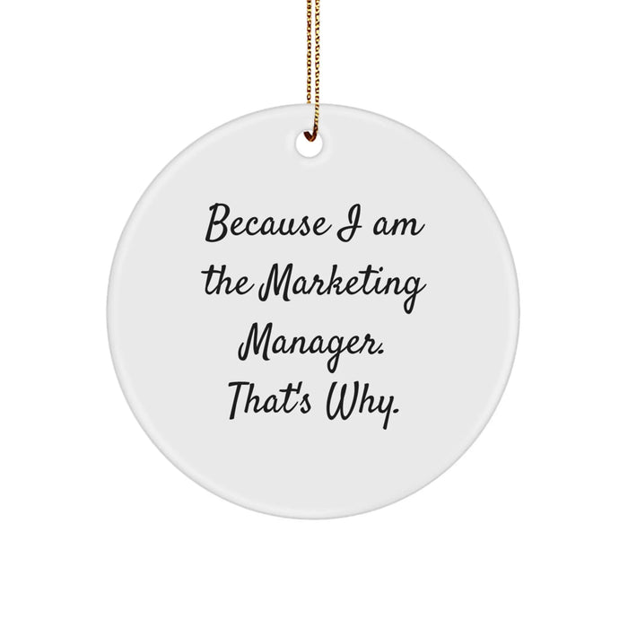 Funny Marketing Manager Gifts for Christmas from Friends - Because I Am The 'Marketing Manager' That's Why Circle Ornament - Image 1