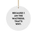 Funny Waitress Circle Ornament with 'I'm the Waitress, That's Why' Quote, Ideal Gifts for Waitress Friends or Family Members from Coworkers, Unique Christmas Unique Gift Ideas - Image 1